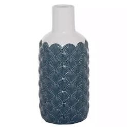 White and Blue Coastal Ceramic Vase, 13 in.