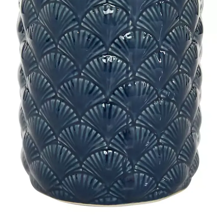 White and Blue Coastal Ceramic Vase, 13 in.