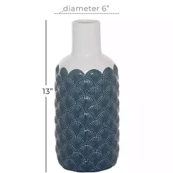 White and Blue Coastal Ceramic Vase, 13 in.
