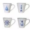 White and Blue Nautical Mugs, Set of 4
