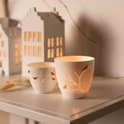 White and Gold Bird Small Tealight Candle Holder