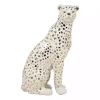 White and Gold Ceramic Sitting Leopard Statue