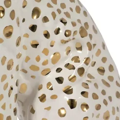 White and Gold Ceramic Sitting Leopard Statue