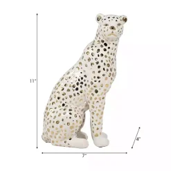 White and Gold Ceramic Sitting Leopard Statue