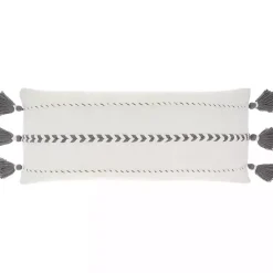 White and Gray Braided Stripe Lumbar Pillow