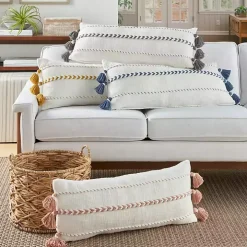 White and Gray Braided Stripe Lumbar Pillow