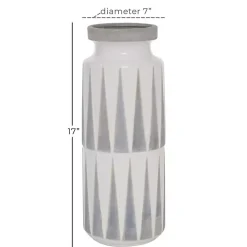 White and Gray Geometric Triangle Vase, 17 in.