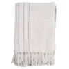 White and Gray Striped and Fringe Throw Blanket