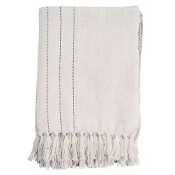 White and Gray Striped and Fringe Throw Blanket