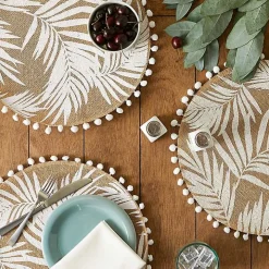 White and Natural Fern Round Placemats, Set of 6