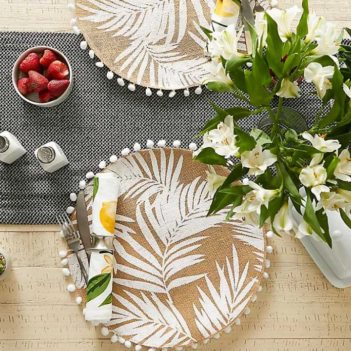 White and Natural Fern Round Placemats, Set of 6