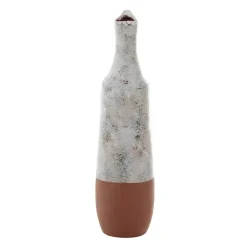 White and Rust Brown Ceramic Vase, 23 in.