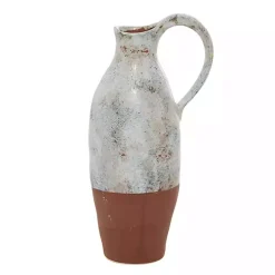 White and Rust Brown Ceramic Vase, 14 in.
