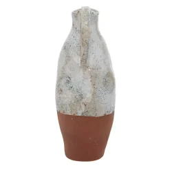 White and Rust Brown Ceramic Vase, 14 in.
