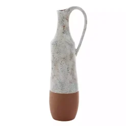 White and Rust Brown Ceramic Vase, 23 in.