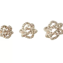 White Beaded Boho Wooden Orbs, Set of 3