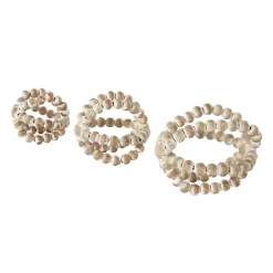 White Beaded Boho Wooden Orbs, Set of 3