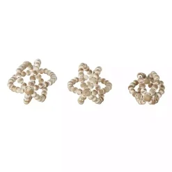 White Beaded Boho Wooden Orbs, Set of 3