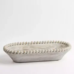 White Beaded Wood Dough Bowl