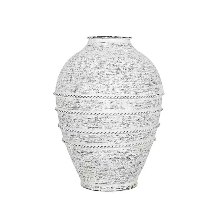 White Braided Stripe Metal Vase