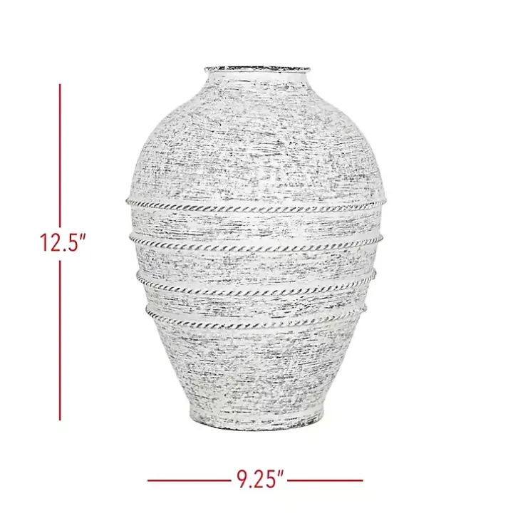 White Braided Stripe Metal Vase