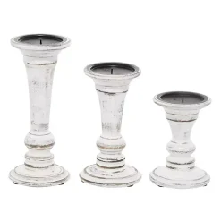 White Brushstroke 3-pc. Pillar Candle Holder Set