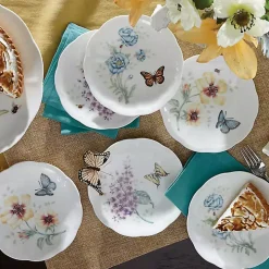 White Butterfly Meadow Appetizer Plates, Set of 6