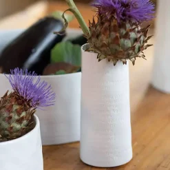 White Ceramic Flower Names Embossed Vase, 6 in.
