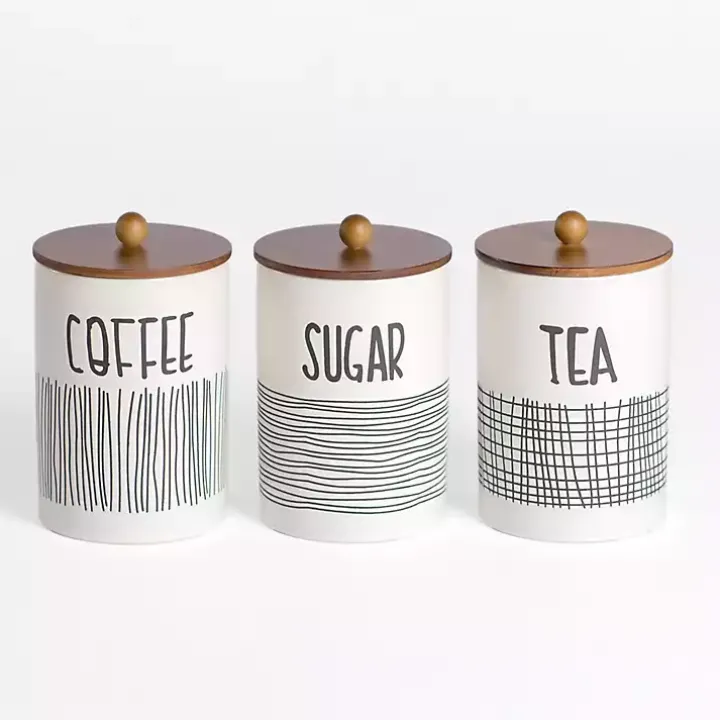 White Ceramic Modern Lines Canisters, Set of 3