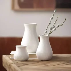 White Chiffon Stone Vases, Set of 3