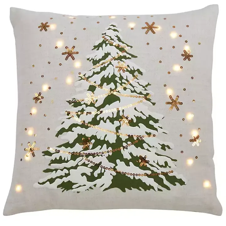 White Christmas Tree LED Square Pillow
