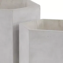 White Clay and Wood Hexagon Planters, Set of 2