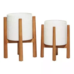 White Corrugated Iron and Wood Planters, Set of 2