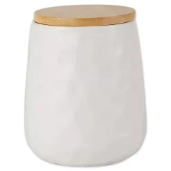 White Dimpled Bamboo Canisters, Set of 2