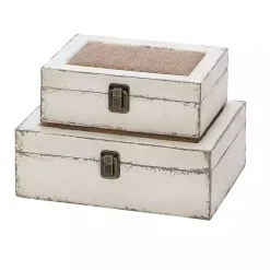 White Distressed Burlap Wooden Boxes, Set of 2