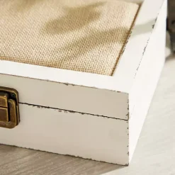 White Distressed Burlap Wooden Boxes, Set of 2