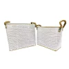 White Embossed Metal Bins, Set of 2
