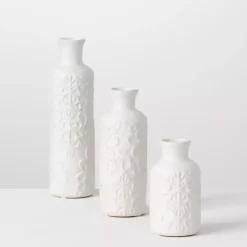 White Embossed Scrolling 3-pc. Vase Set