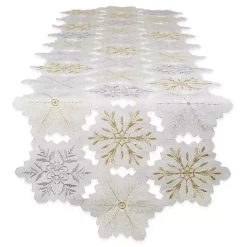 White Embroidered Snowflakes Table Runner