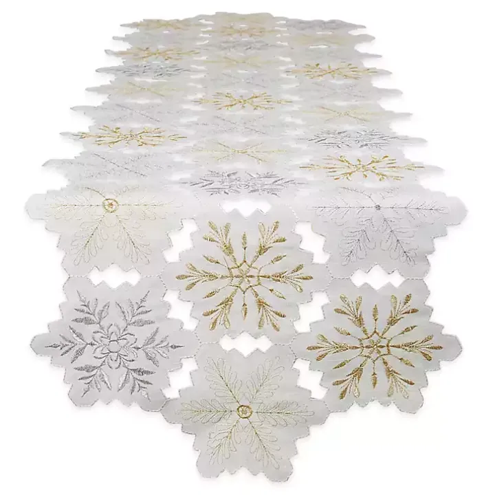 White Embroidered Snowflakes Table Runner