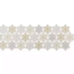 White Embroidered Snowflakes Table Runner