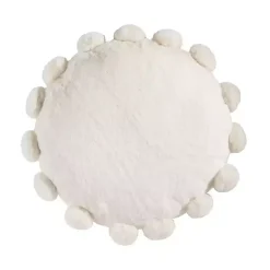 White Faux Fur Round Pom Pom Throw Pillow