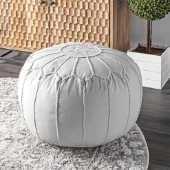 White Faux Leather Pouf