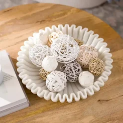 White Faux Marble Scalloped Decorative Bowl