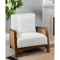 White Fringe Stripe Throw Pillow