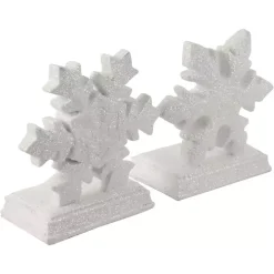 White Glitter Snowflake Stocking Holders, Set of 2
