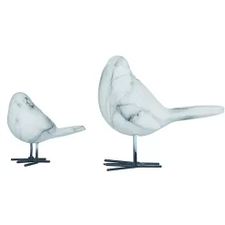 White Marble Bird Resin Statues, Set of 2