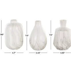 White Marble Ceramic Vases, Set of 3