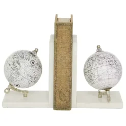 White Marble Globe Bookends, Set of 2