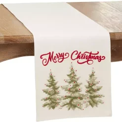 White Merry Christmas Trees Table Runner
